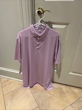 Peter Millar Lilac and White Striped Performance Polo